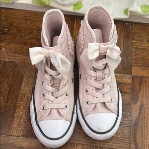 Converse Light Pink High-Top Sneakers with Ribbon Detail
